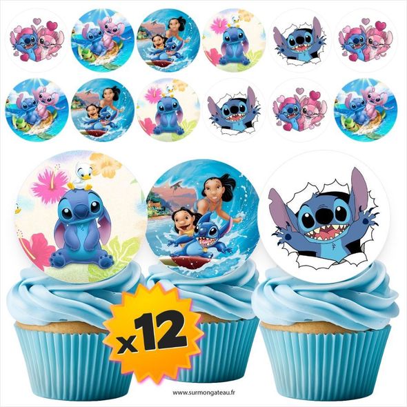 12 mini disques photos comestibles Stitch azyme sucre