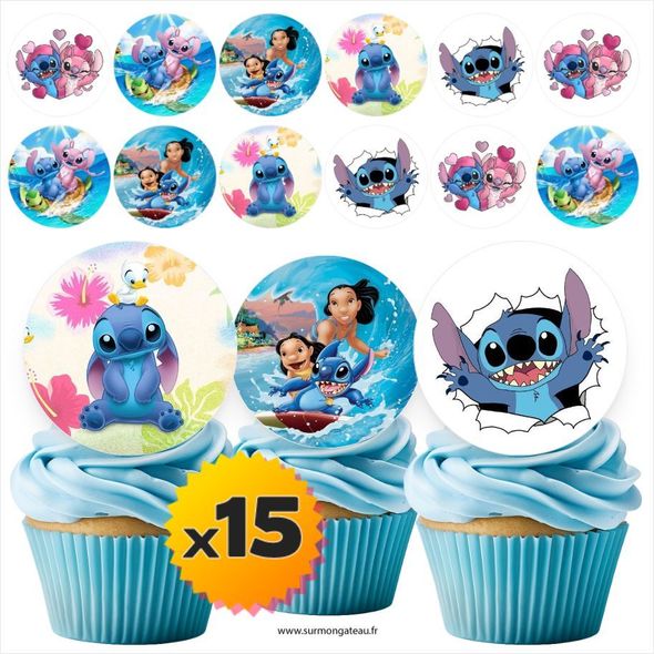 15 mini disques photos comestibles Stitch azyme sucre