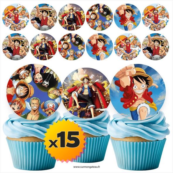 15 mini disques photos comestibles One Piece azyme sucre