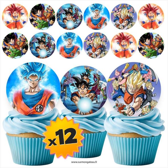12 mini disques photos comestibles Dragon Ball azyme sucre