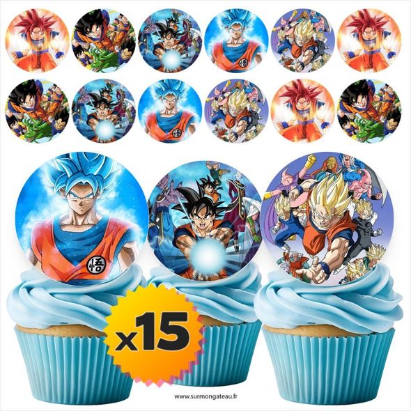 15 mini disques photos comestibles Dragon Ball azyme sucre