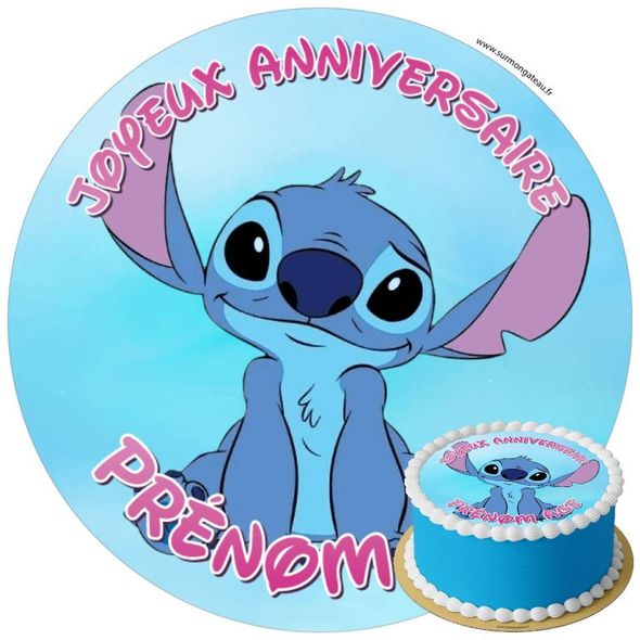 Décoration gâteau anniversaire Stitch disque sucre