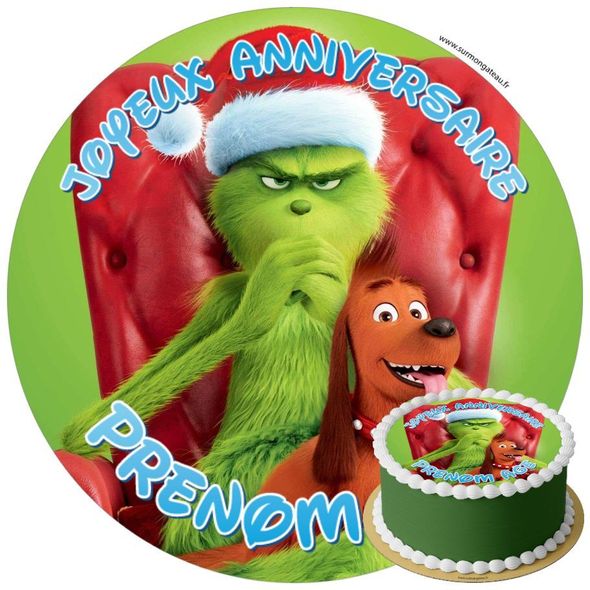 Décoration gâteau anniversaire Le Grinch disque sucre