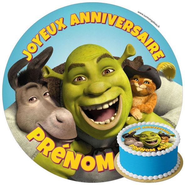 Décoration gâteau anniversaire Shrek disque sucre