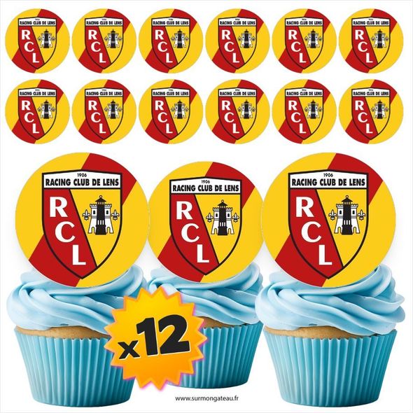 12 mini disques photos comestibles RCL Racing Club Lens azyme sucre