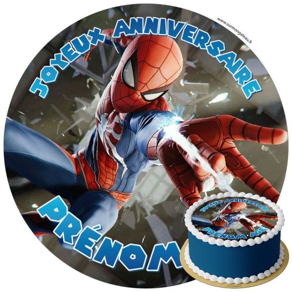 Décoration gâteau anniversaire Spiderman disque sucre