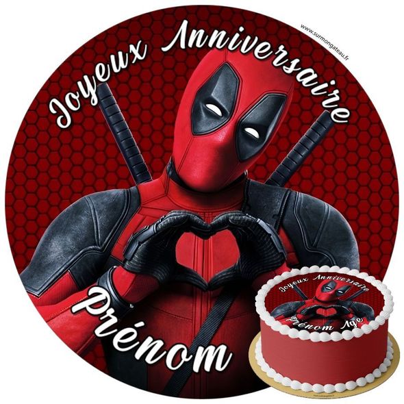 Décoration gâteau anniversaire Deadpool disque sucre