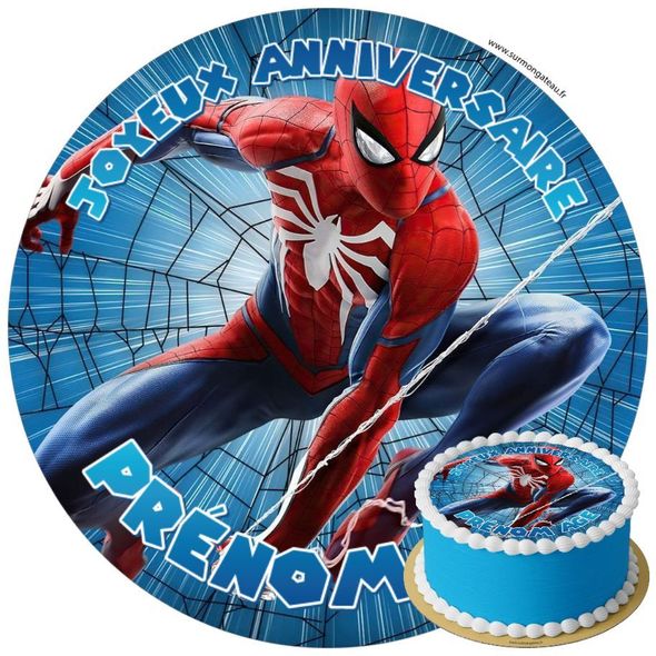 Décoration gâteau anniversaire Spiderman disque sucre