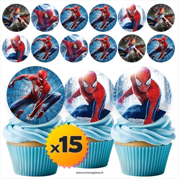 15 mini disques photos comestibles Spiderman azyme sucre