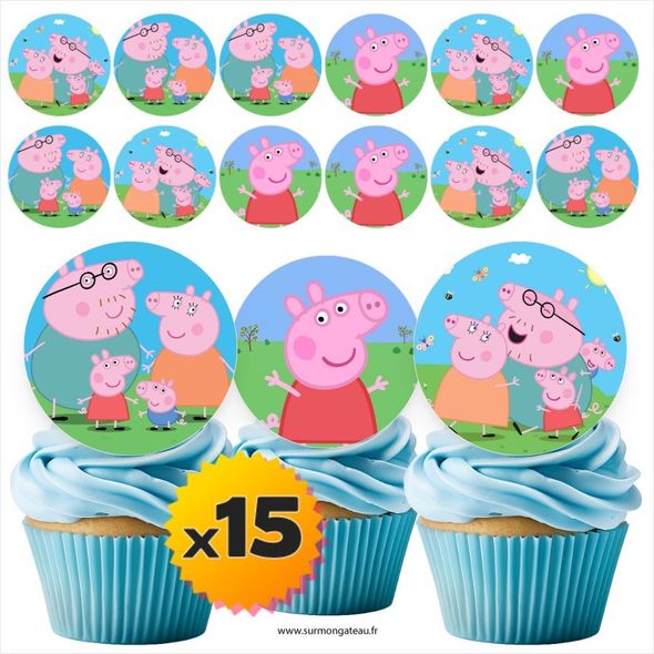 15 mini disques photos comestibles Peppa Pig azyme sucre