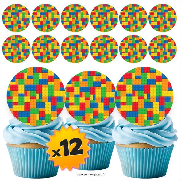 12 mini disques photos comestibles Lego azyme sucre
