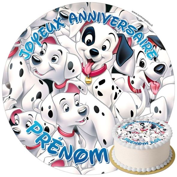 Décoration gâteau anniversaire Les 101 Dalmatiens disque sucre