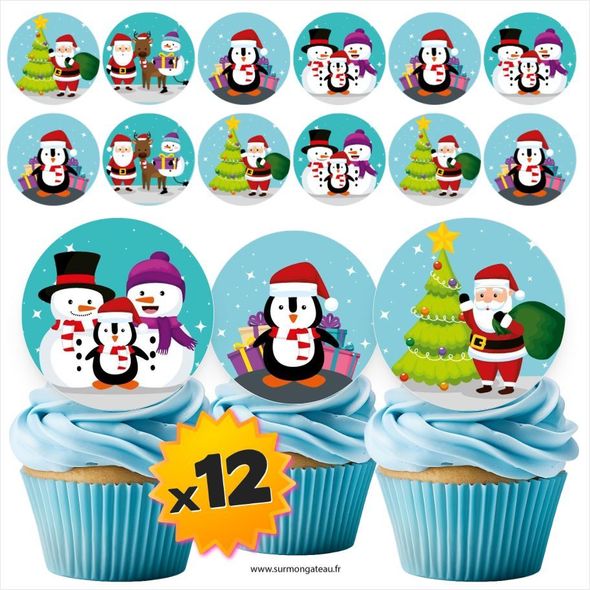 12 mini disques photos comestibles Noël azyme sucre