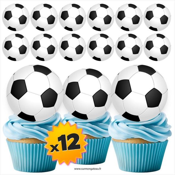 12 mini disques photos comestibles Ballon Foot azyme sucre