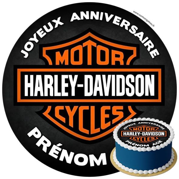 Décoration gâteau anniversaire Harley-Davidson disque sucre