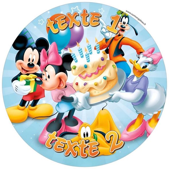 Disque sucre décoration comestible gâteau Mickey Anniversaire 