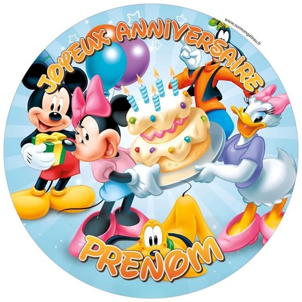 Décoration gâteau personnalisé Mickey Anniversaire  disque sucre