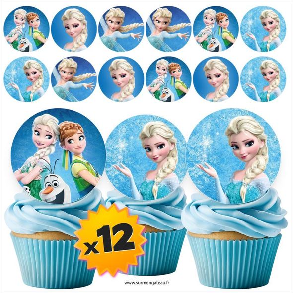 12 mini disques photos comestibles Reine des neiges azyme sucre