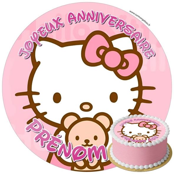 Décoration gâteau anniversaire Hello Kitty disque sucre