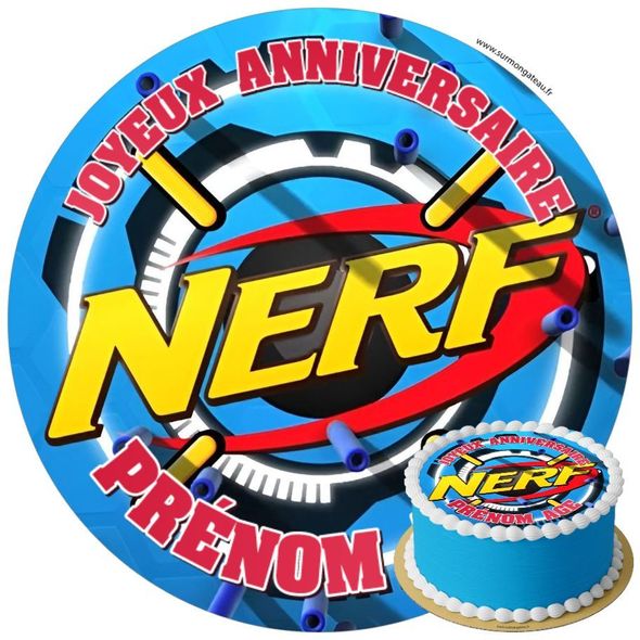 Décoration gâteau anniversaire Nerf disque sucre