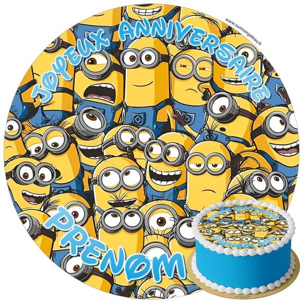 Décoration gâteau anniversaire Minions disque sucre