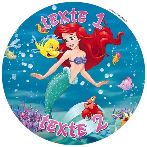 Disque sucre décoration comestible gâteau Ariel petite sirène