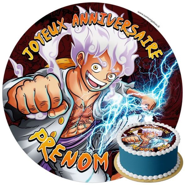 Décoration gâteau anniversaire One Piece Gear 5 disque sucre