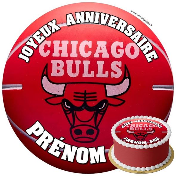 Décoration gâteau anniversaire Chicago Bulls  disque sucre