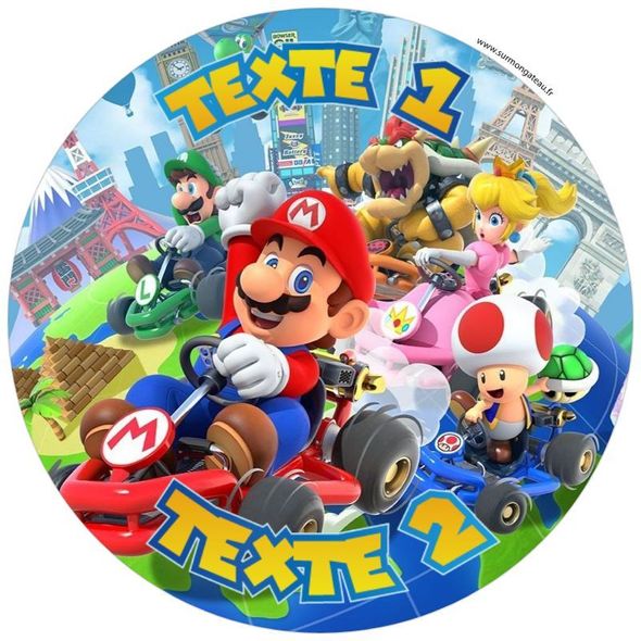 Disque sucre décoration comestible gâteau Mario Kart