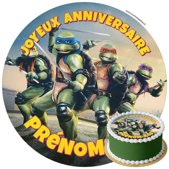 Décoration gâteau anniversaire Tortue ninja disque sucre