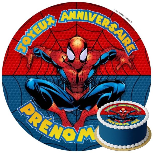 Décoration gâteau anniversaire Spiderman disque sucre