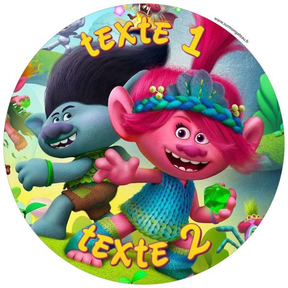 Disque sucre décoration comestible gâteau Les Trolls