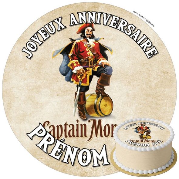 Décoration gâteau anniversaire Captain morgan disque sucre