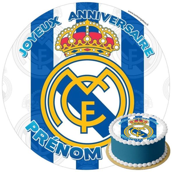 Décoration gâteau anniversaire Real Madrid disque sucre