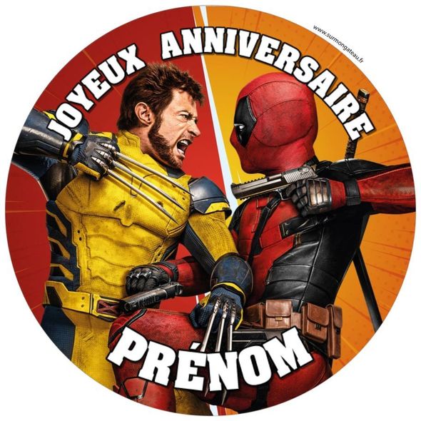 Décoration gâteau personnalisé Deadpool et Wolverine disque sucre