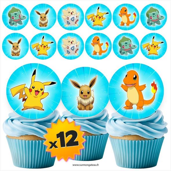 12 mini disques photos comestibles Pokémon azyme sucre
