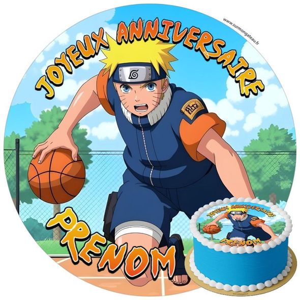 Décoration gâteau anniversaire Naruto basketball disque sucre