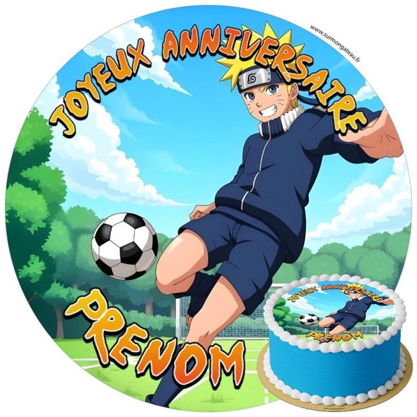 Décoration gâteau anniversaire Naruto foot disque sucre