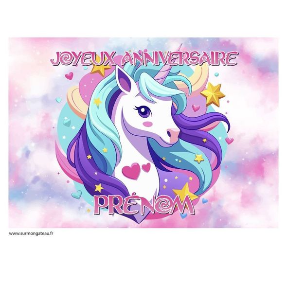 Décoration gâteau personnalisé Licorne feuille a4 sucre