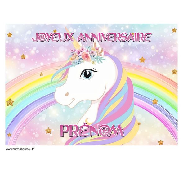 Décoration gâteau personnalisé Licorne feuille a4 sucre