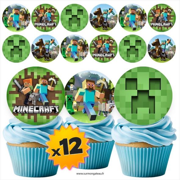 12 mini disques photos comestibles Minecraft azyme sucre