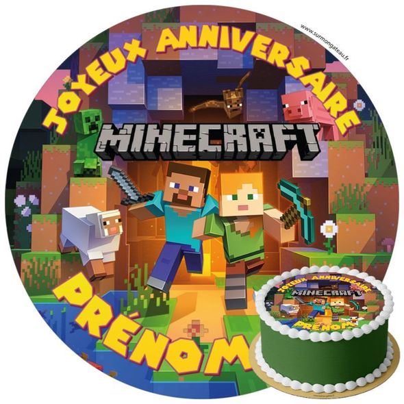 Décoration gâteau anniversaire Minecraft disque sucre