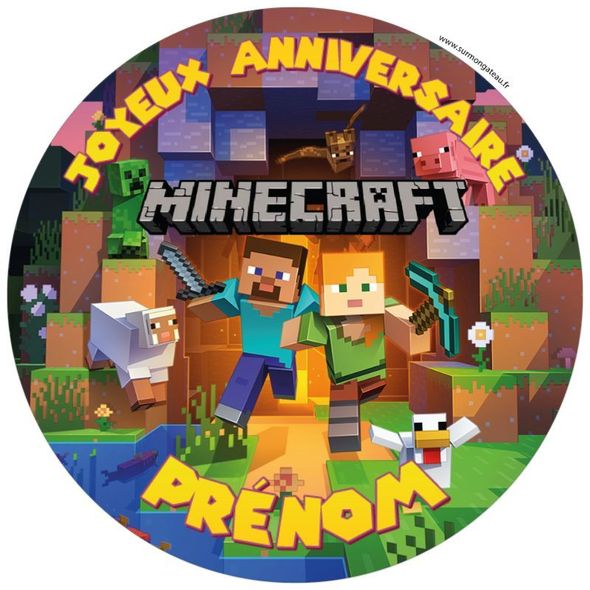 Décoration gâteau personnalisé Minecraft disque sucre